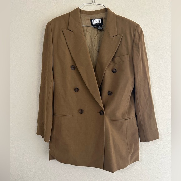 Dkny Jackets & Blazers - Vintage 90s DKNY Donna Karan 100% Wool Blazer Jacket Brown Business Size 4 Women